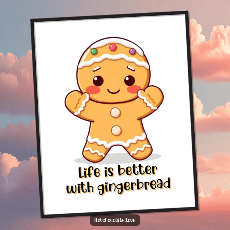 Funny Free Printable Wall Art: A delightful gingerbread cookie clapping its frosted hands joyfully.