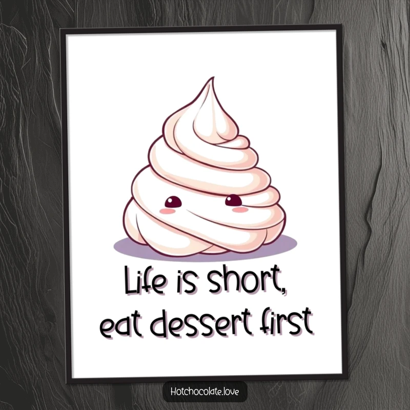 Funny Free Printable Wall Art depicting a curious whipped cream dollop peeking over the edge with a playful, inquisitive gaze.