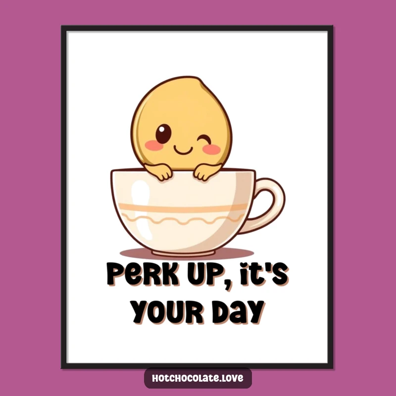 Funny Free Printable Wall Art: Coffee Bean Cup Peek, Humorous Downloadable Decor