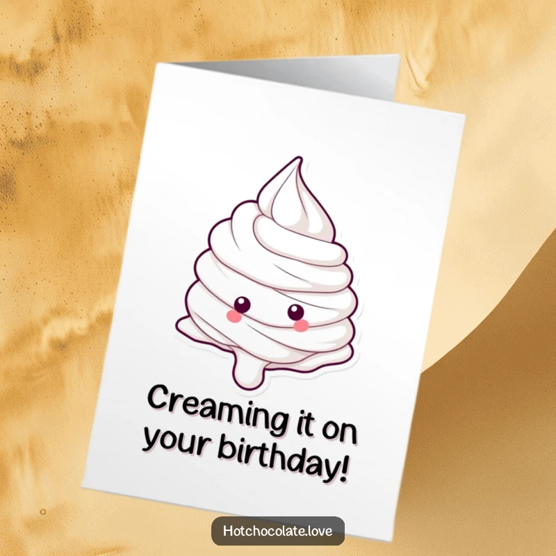 Funny Free Printable Whipped Cream Card: A joyful dollop rolling downhill, celebrating a birthday with pure, unadulterated glee.