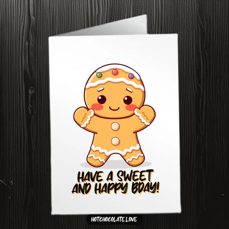 Funny Free Printable Birthday Card: A delightful gingerbread cookie clapping its frosted hands with glee.