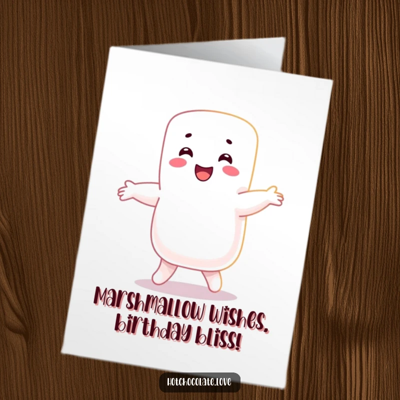 Funny Free Printable Birthday Card: A cheerful marshmallow person happily dancing with joyful, fluid movements.