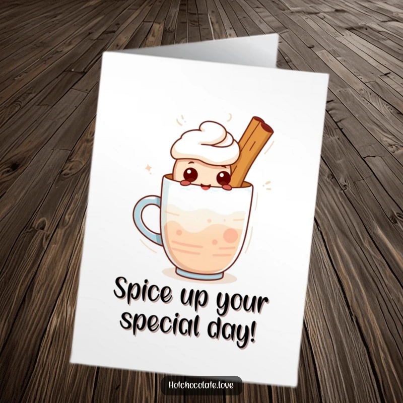 Funny Free Printable Cinnamon Stick Birthday Card, standing proudly in a warm drink, offering a spicy, warm birthday greeting.