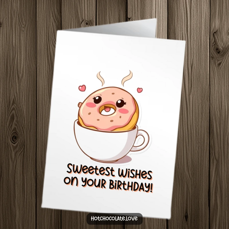 Funny Free Printable Donut Birthday Card, happily floating in hot chocolate, a sweet and bouncy downloadable greeting.