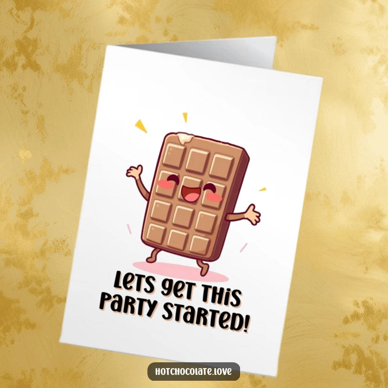 Funny Free Printable Birthday Card: An enthusiastic chocolate bar joyfully dancing, ready to celebrate your special day.