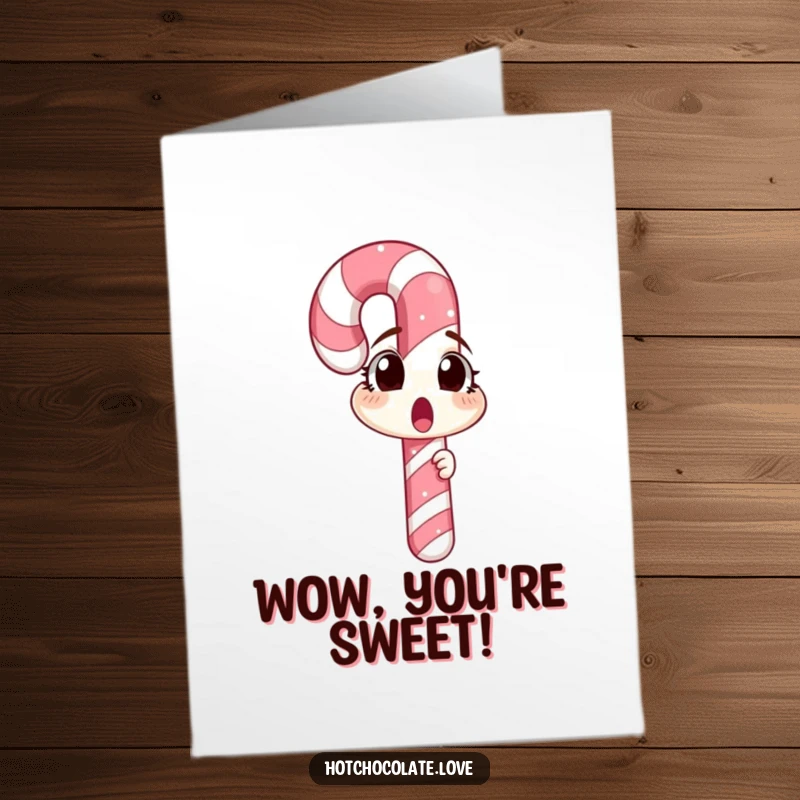 Funny Free Printable Birthday Card showing a surprised candy cane gazing at its reflection, making for a comical wish.
