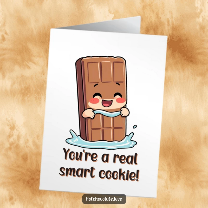Funny free printable giggling chocolate bar person taking a dip, congratulating success.