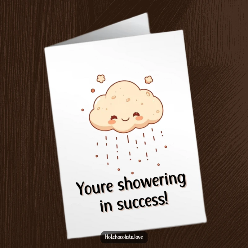 Funny Free Printable Congratulations Card: A joyful cocoa powder cloud showering congratulations like delicious, chocolatey rain.
