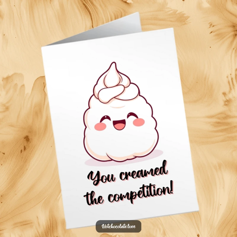 Funny Free Printable Congratulations Card: A joyful dollop of whipped cream cheers enthusiastically for their success.
