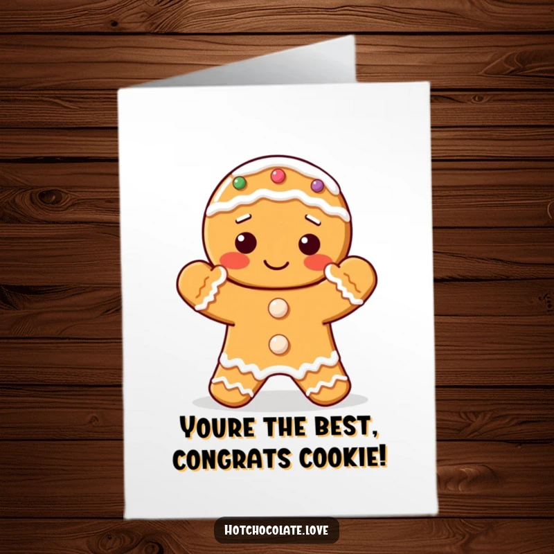Funny Free Printable Congratulations Card: A gingerbread cookie happily clapping its frosted hands.