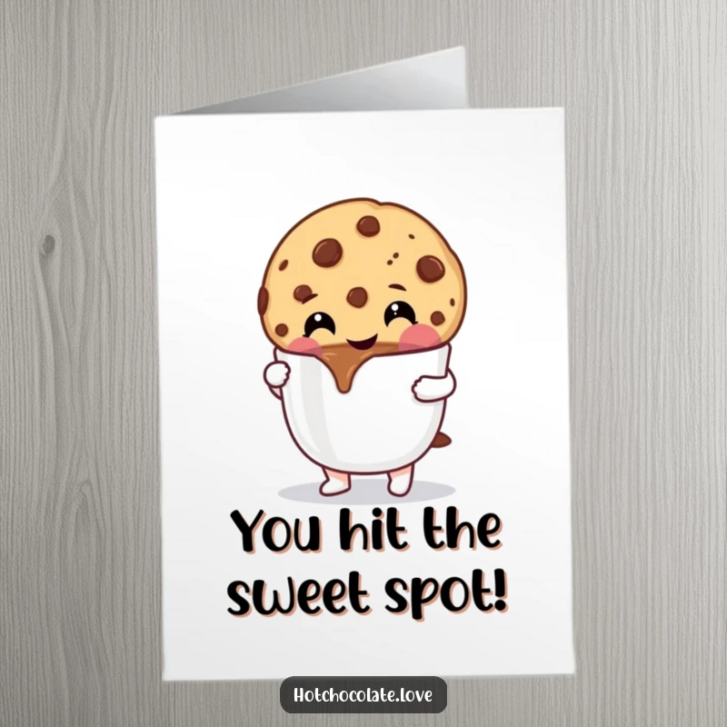 Funny Free Printable Congratulations Card: A happy cookie character takes a delightful dip in hot chocolate.