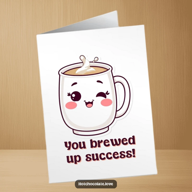 Funny Free Printable Mug Congratulations Card, winking contentedly, steaming with joy, celebrating a cool achievement with a warm vibe.