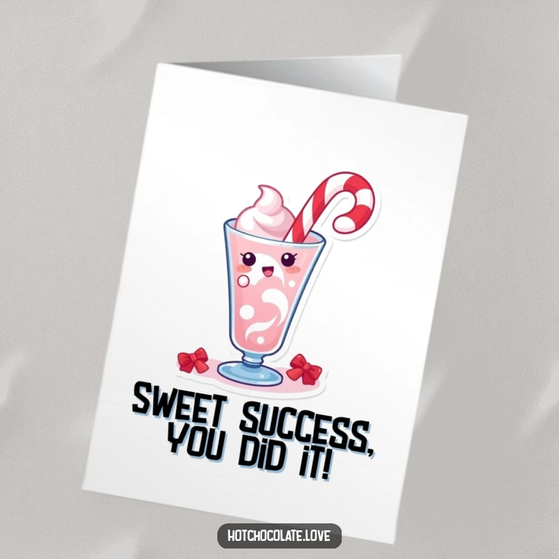 Funny Free Printable Congratulations Card: A festive candy cane character swirls in a drink, celebrating your win!