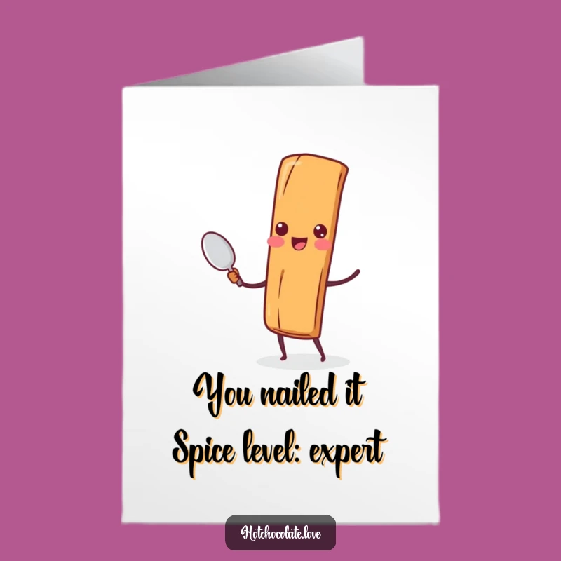 Congrats Free Printable Card: Cheerful Cinnamon Stick Celebrating Achievements With a Spoon