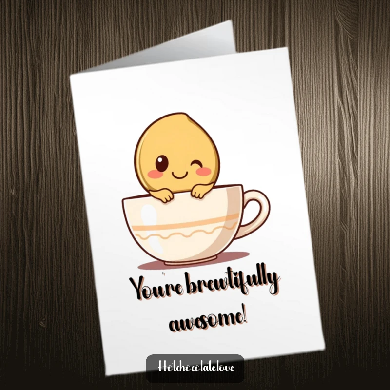 Funny Free Printable Congratulations Card: A happy coffee bean character peeks over a cup, celebrating achievements.
