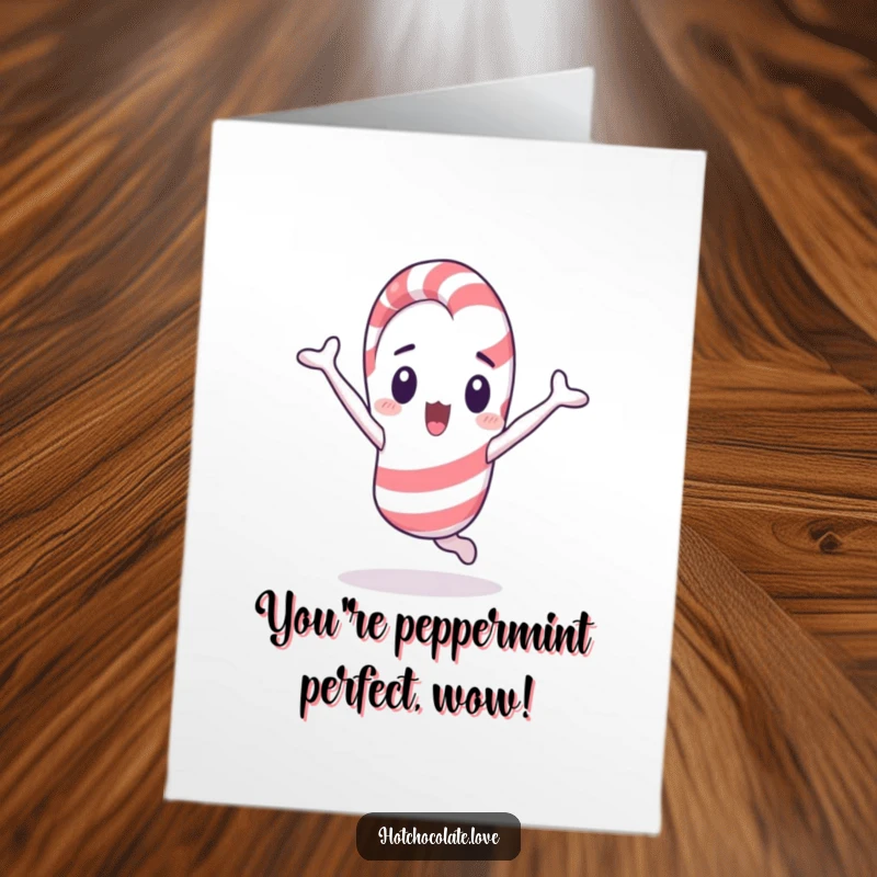 Funny Free Printable Congratulations Card: A candy cane character attempts a surprising cartwheel, celebrating a milestone.