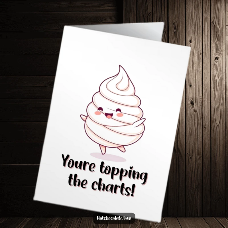 Funny Free Printable Whipped Cream Dollop Congratulations Card, doing a happy spin, celebrating with sweet, swirly joy.