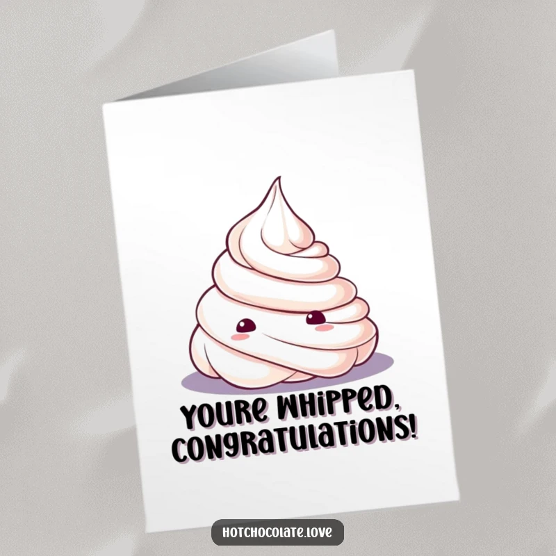 Funny Free Printable Congratulations Card with a curious whipped cream dollop giving a wide-eyed, excited look.