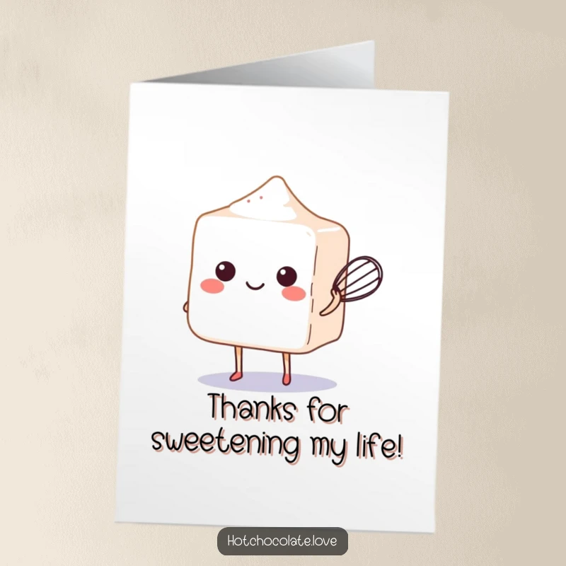 Funny Free Printable Sugar Cube Card: A joyous sugar cube balancing a tiny whisk, offering a sweet and funny thank you message.