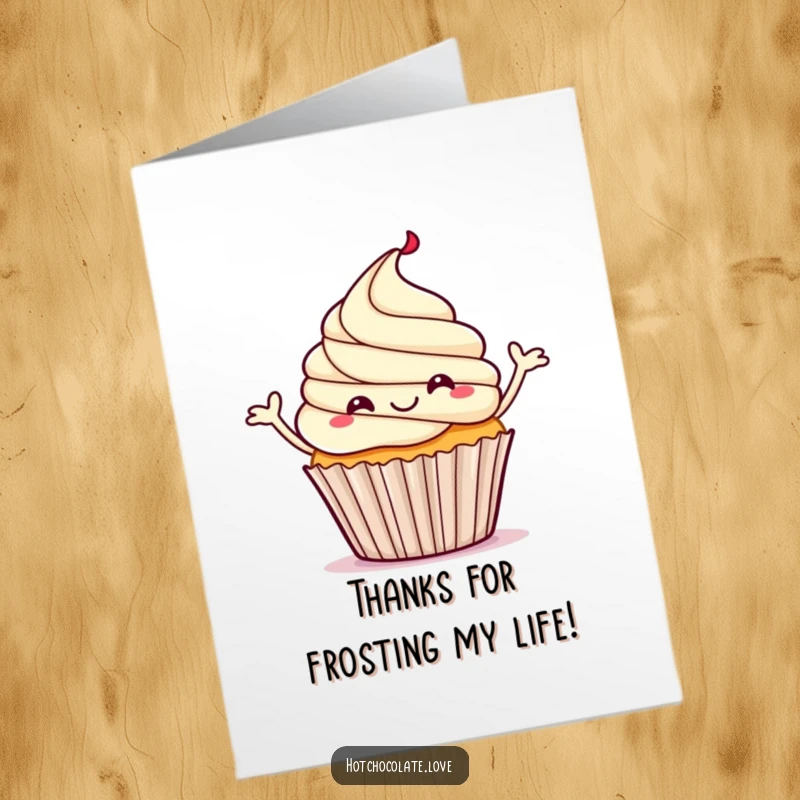 Funny Free Printable Thank You Card: A happy cupcake doing a little jig, sending sweet thanks.