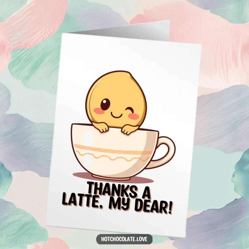 Funny Free Printable Thank You Card: A smiling coffee bean peeks over a cup rim, offering thanks.