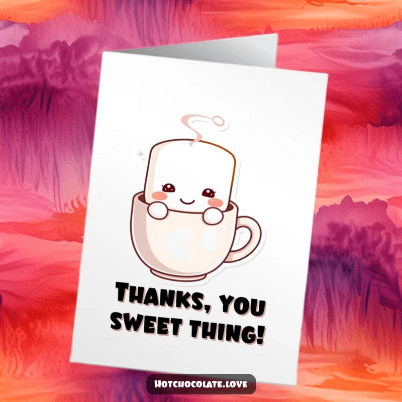 Funny Free Printable Thank You Card: A happy marshmallow smiles contentedly from a warm, steaming mug.