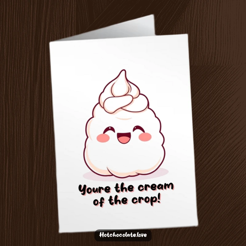 Funny Free Printable Thank You Card: A happy dollop of whipped cream cheers with glee, showing sweet gratitude.