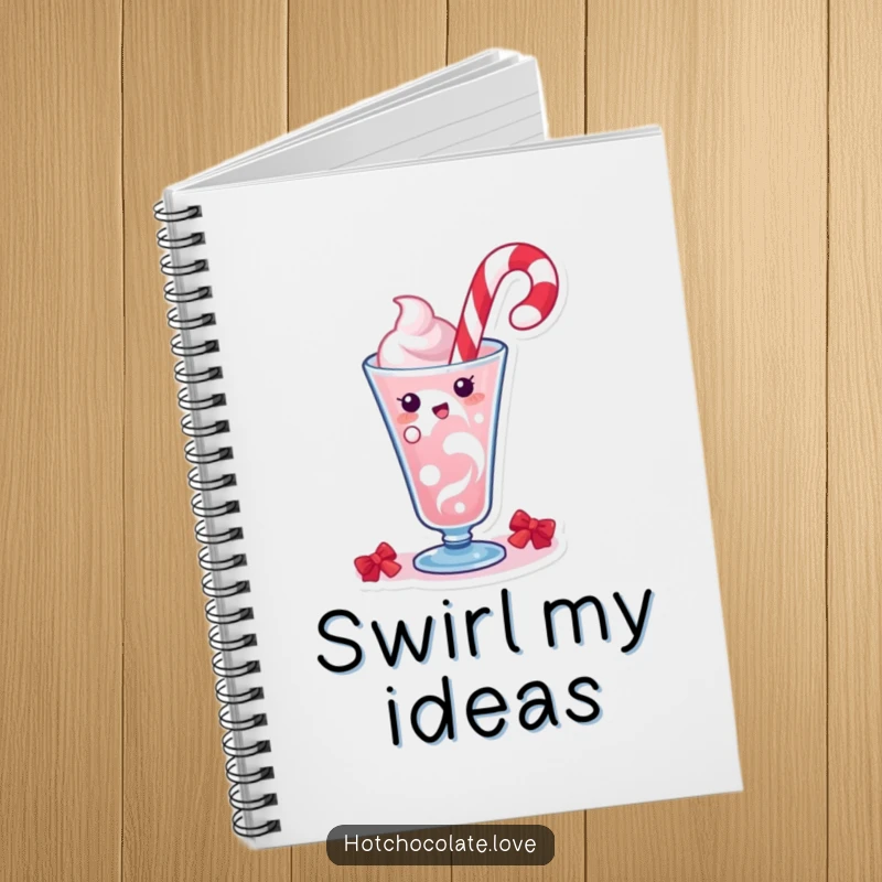 Funny notebook with a cute candy cane character doing a festive swirl, ideal for note-taking during the holiday season.