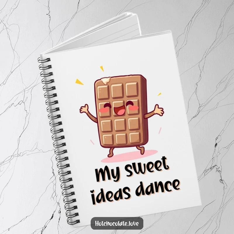 Funny Chocolate Bar Notebook with an enthusiastic dancing chocolate bar, perfect for writing notes with a sweet touch.