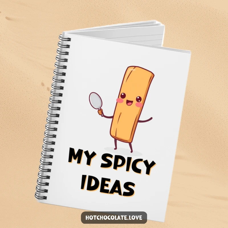 Funny Cinnamon Stick Spoon Notebook: A cheerful cinnamon stick character with a tiny spoon is ready to jot down your next big idea.