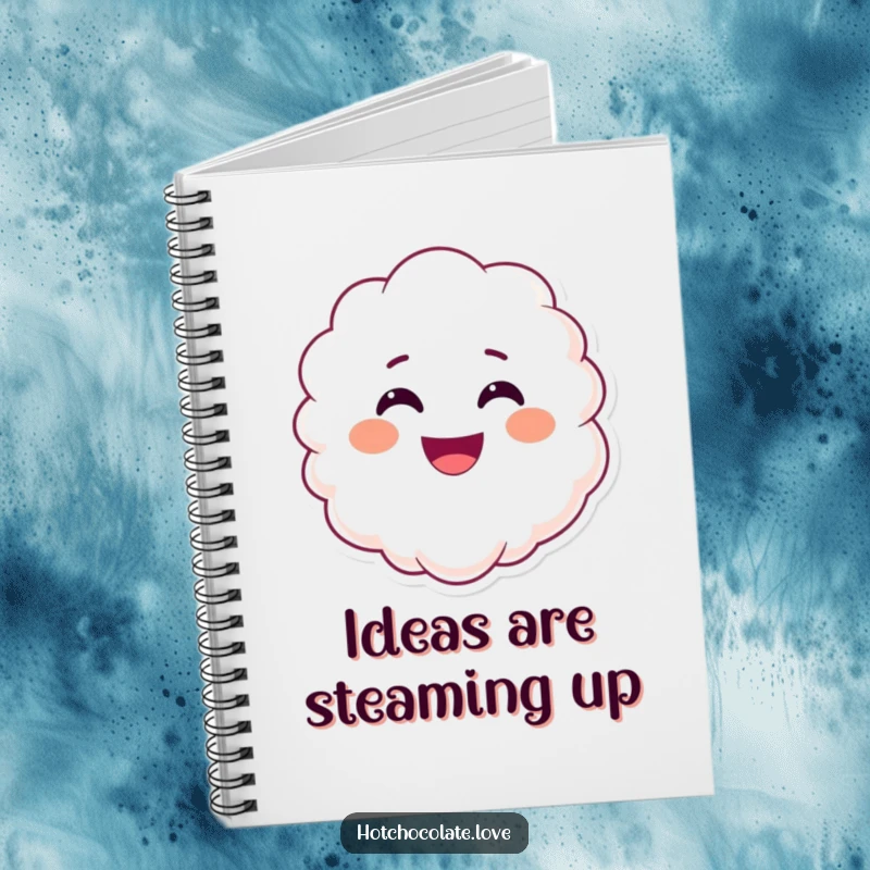 Funny smiling steam notebook, depicted with a happy face, perfect for jotting down warm thoughts with cheerful charm.