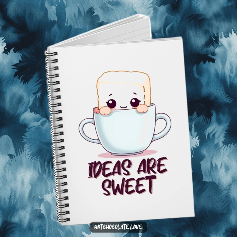 Funny notebook featuring a curious sugar cube character peeking over a mug's edge, perfect for notes, journaling, and creative ideas.