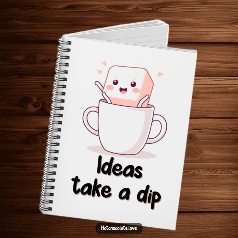 Funny Notebook with a playful sugar cube jumping on the cover, inspiring energetic notes and creative thoughts.