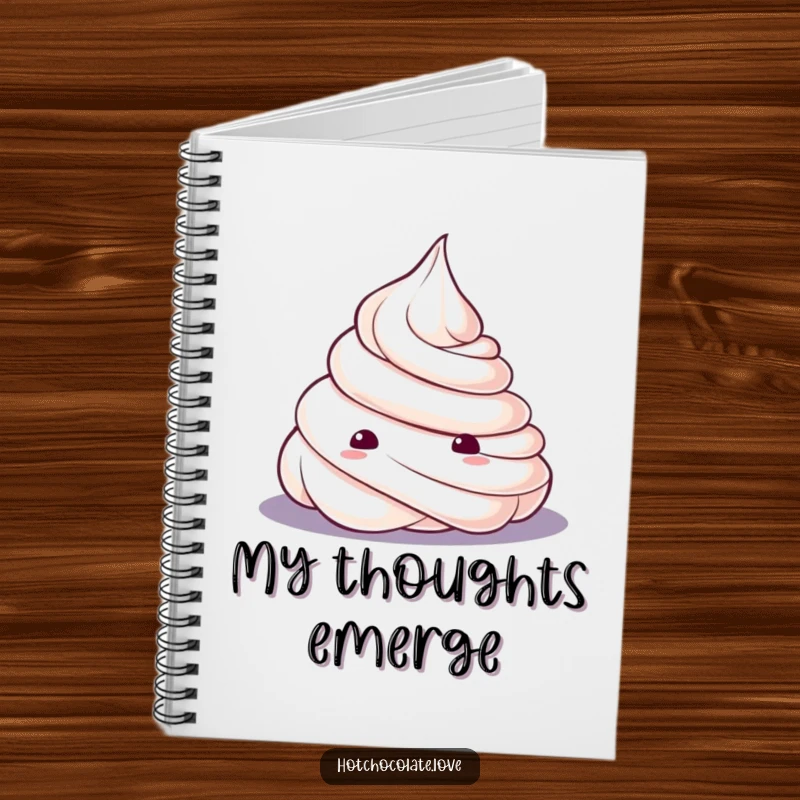Funny Notebook with a curious whipped cream dollop on the cover, encouraging notes and doodles with a sweet, playful vibe.