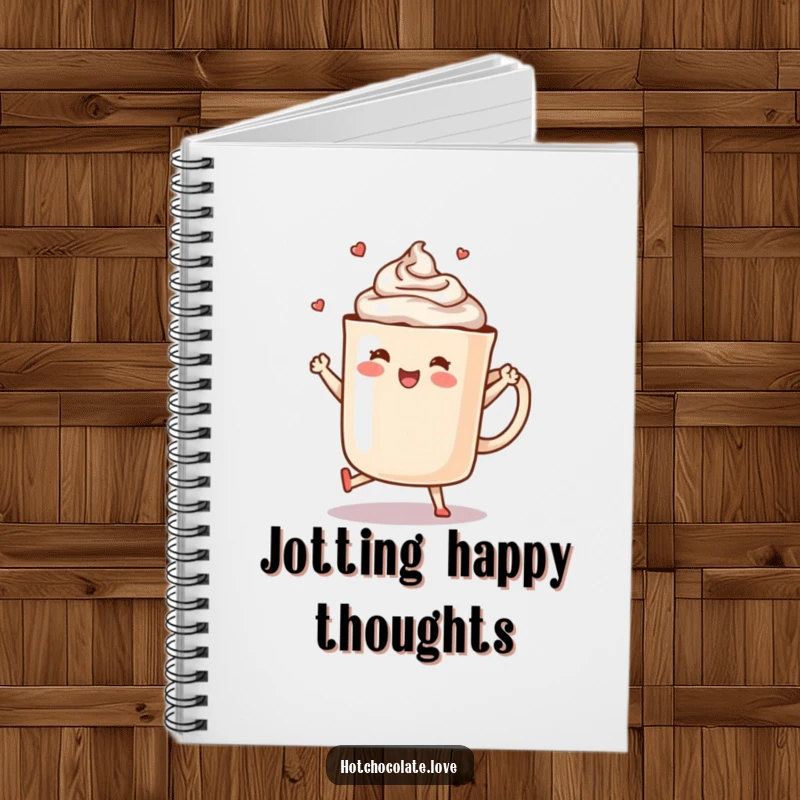 Funny Hot Chocolate Notebook: Cover features a steaming mug of hot chocolate dancing happily.