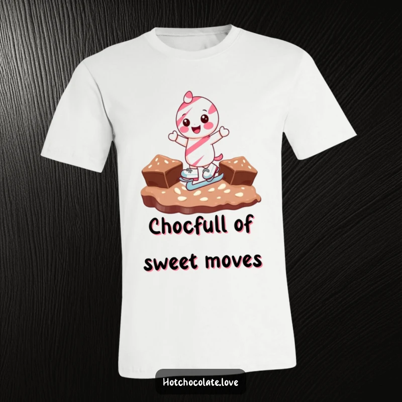 Funny candy cane character joyfully ice skating on a smooth chocolate surface, creating a hilarious holiday-themed t-shirt.