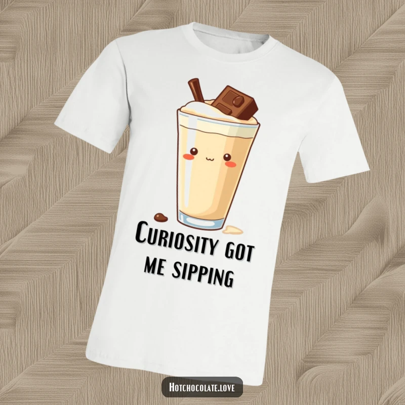 Funny curious chocolate chip t-shirt, peeking from a rich drink, representing playful curiosity and delicious temptation in apparel.