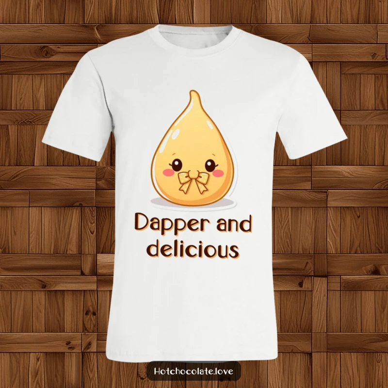 Funny T-Shirt depicting a charming caramel drop wearing a tiny bow, showcasing a sweet and elegant personality.