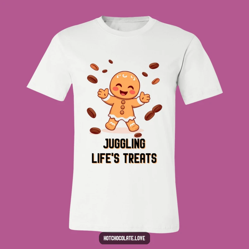 Funny Gingerbread Man Juggling T-Shirt - Festive Cocoa Bean Tee