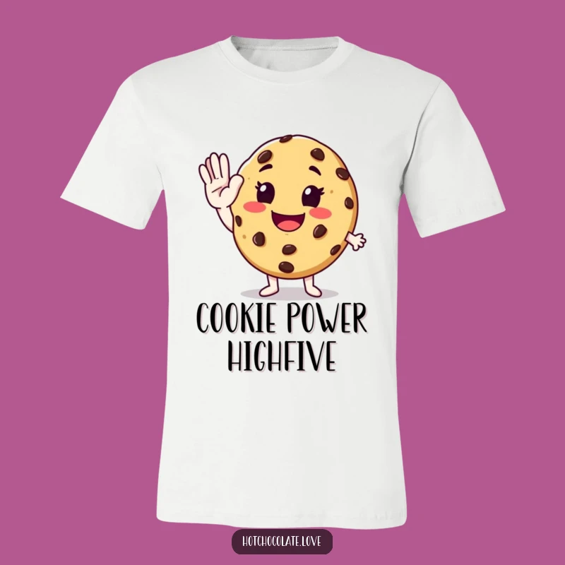 Funny High-Five Cookie T-Shirt - Enthusiastic Cartoon Character Apparel