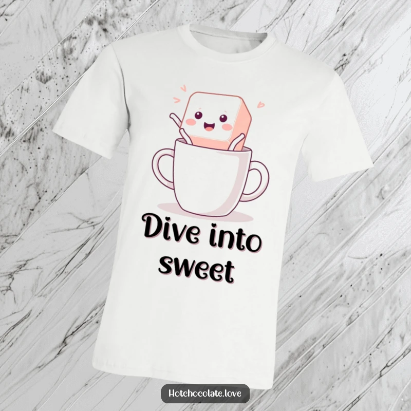 Funny T-Shirt depicting a playful sugar cube jumping energetically, conveying a feeling of joy and spontaneity.