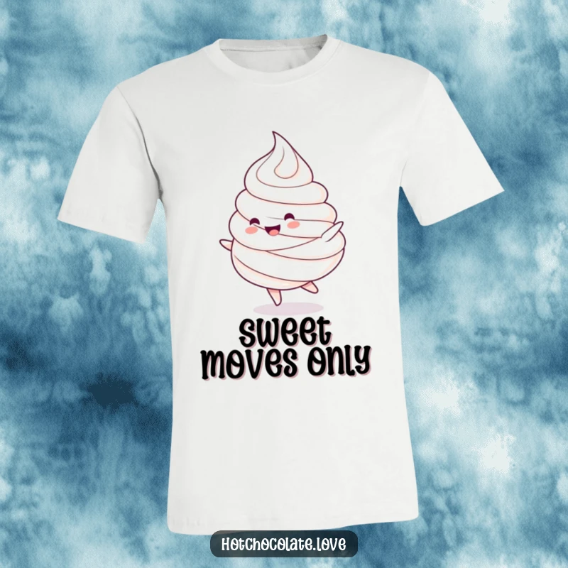 Funny T-Shirt: A charming whipped cream dollop character doing a happy spin. Whimsical and sweet apparel.