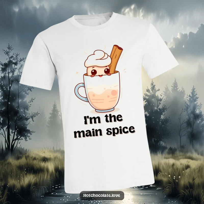 Funny T-Shirt: A cute cinnamon stick character standing proudly in a warm drink. Whimsical and spirited.