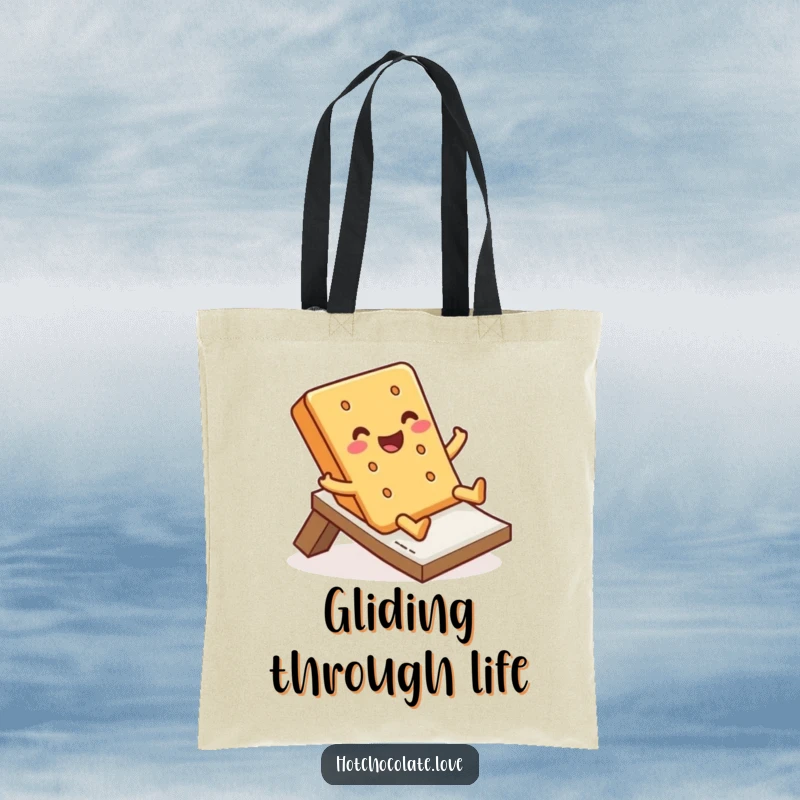 Funny Tote Bag with a jolly graham cracker sliding, ideal for carrying daily items with a sweet and fun touch.