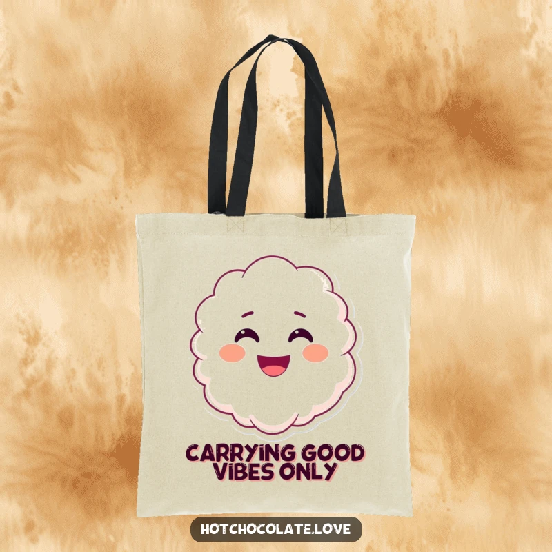 Funny smiling steam tote bag, depicted with a happy face, symbolizing portable warmth and cheerful enjoyment for daily use.